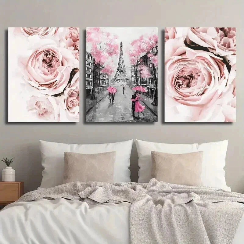 3pcs Pink Romantic Lover Umbrella Perfect Wall Art Set Canvas Framed 60x90cm - High Quality Print 100% Australian Made Wall Canvas Ready to Hang - Bella Home Decor