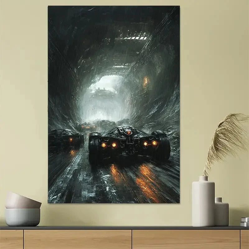 Cyberpunk Racing Night Neon Poster 40x60cm Metal Print Ready to Hang