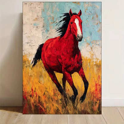 Red Galloping Horse with Wildflower Meadow 60x90cm Metal Print Ready to Hang