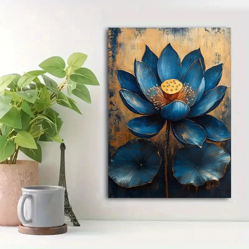 Beautiful Golden Floral Design Elegant Painting 40x60cm Metal Print Ready to Hang