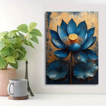Beautiful Golden Floral Design Elegant Painting 40x60cm Metal Print Ready to Hang