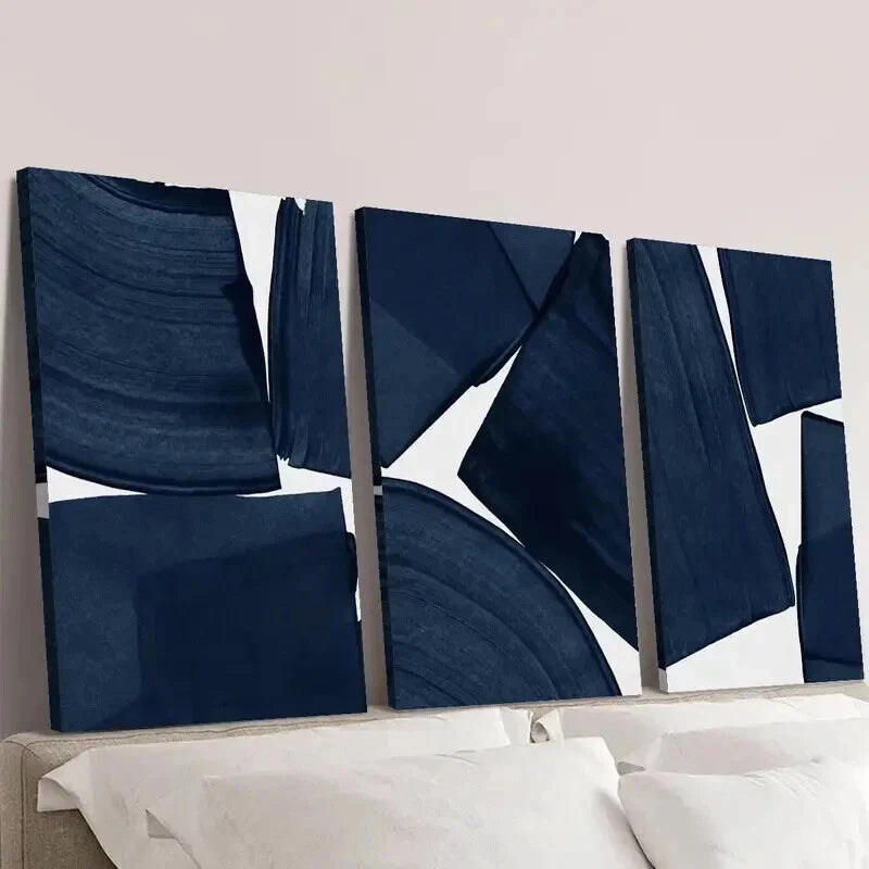 3pcs Blue Tone Geometric Patterns Wall Art Set Canvas Framed 50x70cm - High Quality Print 100% Australian Made Wall Canvas Ready to Hang