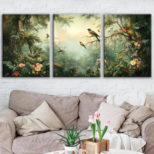 3pcs Animals Abstract Flowers And Birds Plants Wall Art Set Canvas Unframed - High Quality Print 100% Australian Made Wall Canvas - Bella Home Decor
