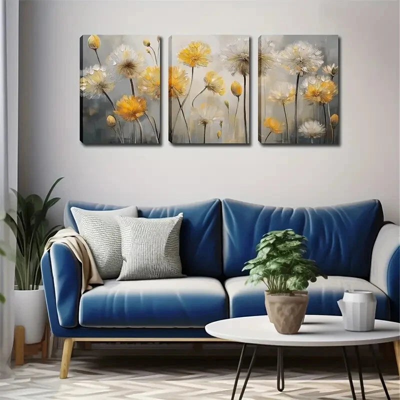 3pcs Elegant Dandelion Design Floral Perfect Wall Art Set Canvas Framed 50x70cm - High Quality Print 100% Australian Made Wall Canvas Ready to Hang - Bella Home Decor