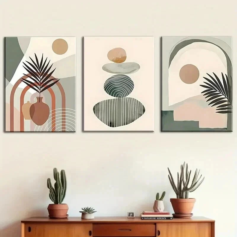 3pcs Abstract Geometric Line Plant Designs Wall Art Set Canvas Framed 50x70cm - High Quality Print 100% Australian Made Wall Canvas Ready to Hang - Bella Home Decor