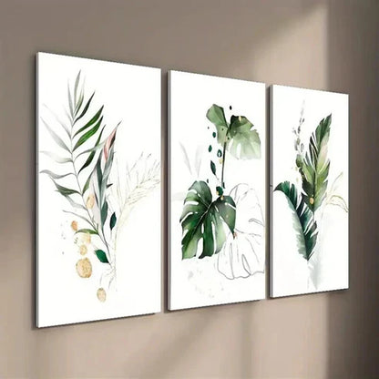 3pcs Green And Golden Fern Palm Tree  Wall Art Set Canvas Unframed - High Quality Print 100% Australian Made Wall Canvas