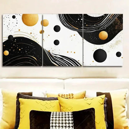 3pcs Flowing White and Golden Paintings Wall Art Canvas Unframed - High Quality Print 100% Australian Made Wall Canvas - Bella Home Decor