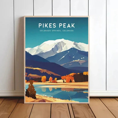 Pikes Peak Colorado Springs Mountain Landscape Travel Poster Print Wall Art