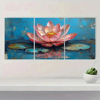 3pcs  Water Lily Painting Abstract Flower AF   Wall Art Set Canvas Framed 50x70cm - High Quality Print 100% Australian Made Wall Canvas Ready to Hang - Bella Home Decor
