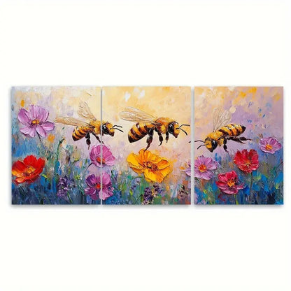 3pcs Honeybee Oil Painting on Canvas F I Wall Art Set Canvas Framed 60x90cm - High Quality Print 100% Australian Made Wall Canvas Ready to Hang