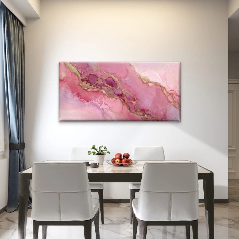 Pink Golden Accents Abstract Wall Art Canvas Office Home Room Framed 120x60cm