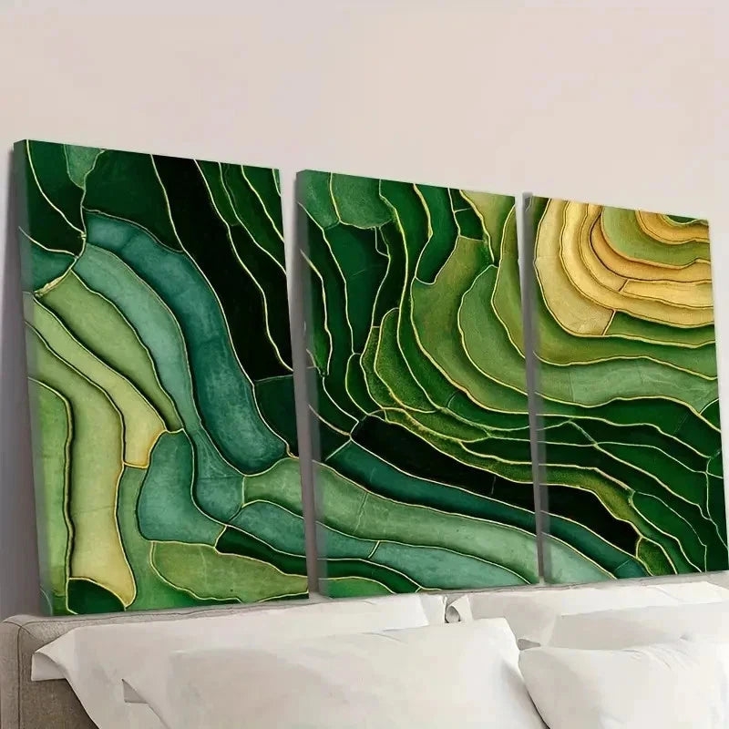 3pcs Abstract Green Yellow Marble Pattern Wall Art Set Canvas Framed 40x60cm - High Quality Print 100% Australian Made Wall Canvas Ready to Hang - Bella Home Decor