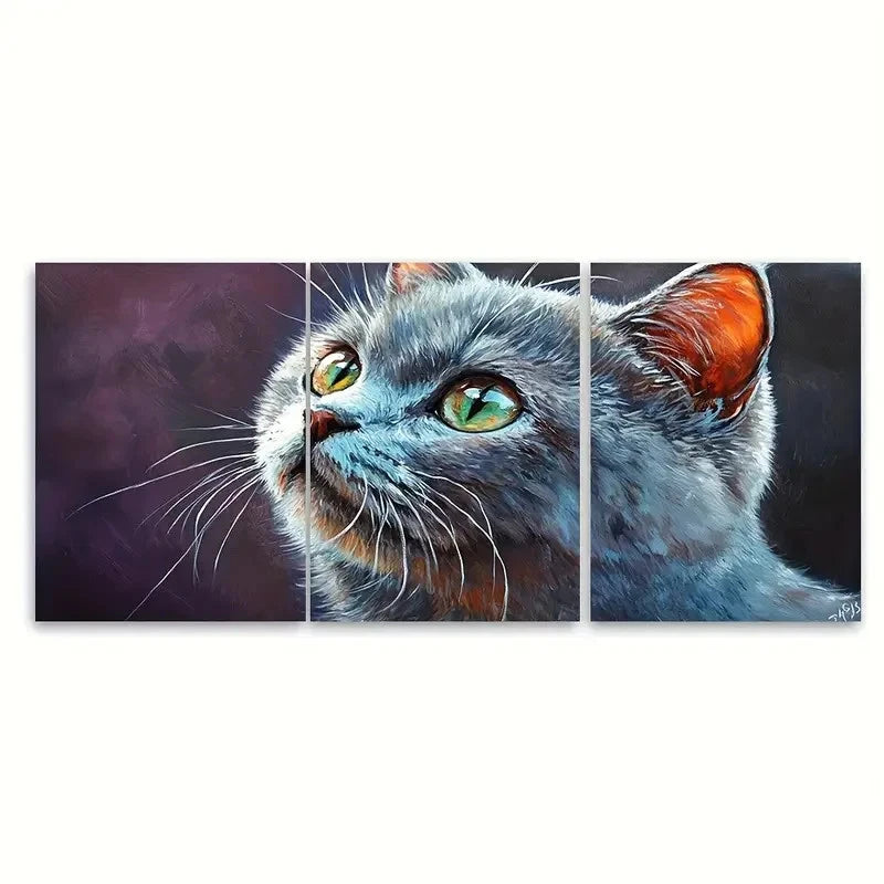3pcs British Shorthair Cat Painting     Wall Art Set Canvas Framed 50x70cm - High Quality Print 100% Australian Made Wall Canvas Ready to Hang - Bella Home Decor
