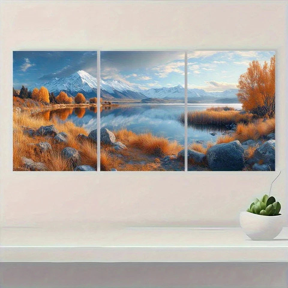 3pcs Lake New Zealand Scenery Metal Print Ready to Hang Art - Bella Home Decor