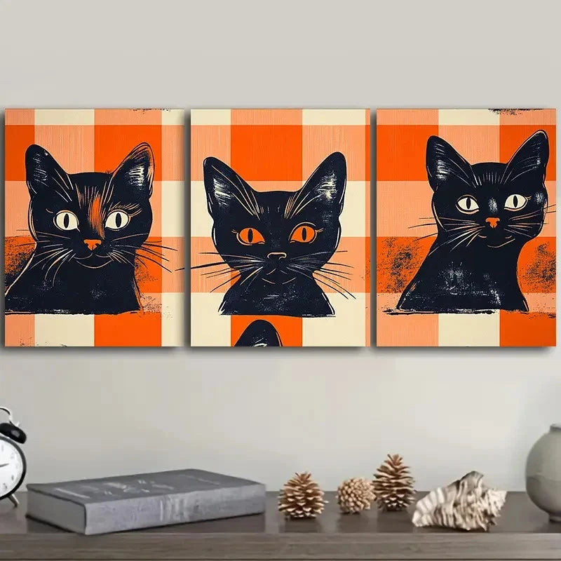 3pcs Cat Face Illustration Painting I   Wall Art Set Canvas Framed 60x90cm - High Quality Print 100% Australian Made Wall Canvas Ready to Hang - Bella Home Decor