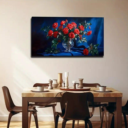 Vibrant Red Roses Modern Wall Art Canvas Office Home Room Framed 120x60cm