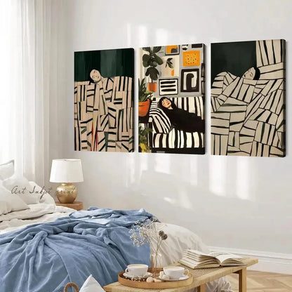 3pcs Abstract Figure Black and White Wall Art Set Canvas Framed 40x60cm - High Quality Print 100% Australian Made Wall Canvas Ready to Hang - Bella Home Decor