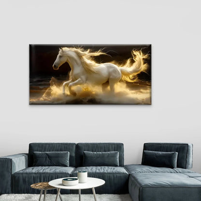 The White Horse Crosses Water Wall Art Canvas Office Home Room Framed 120x60cm