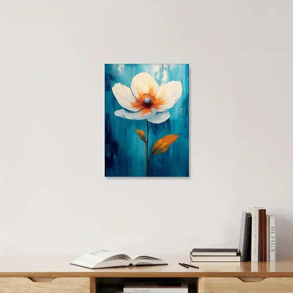 Beautiful Vibrant Blue & White Floral Painting 60x90cm Metal Print Ready to Hang