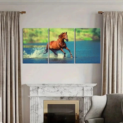 3pcs Majestic Running Horses in Water Wall Art Set Canvas Framed 50x70cm - High Quality Print 100% Australian Made Wall Canvas Ready to Hang