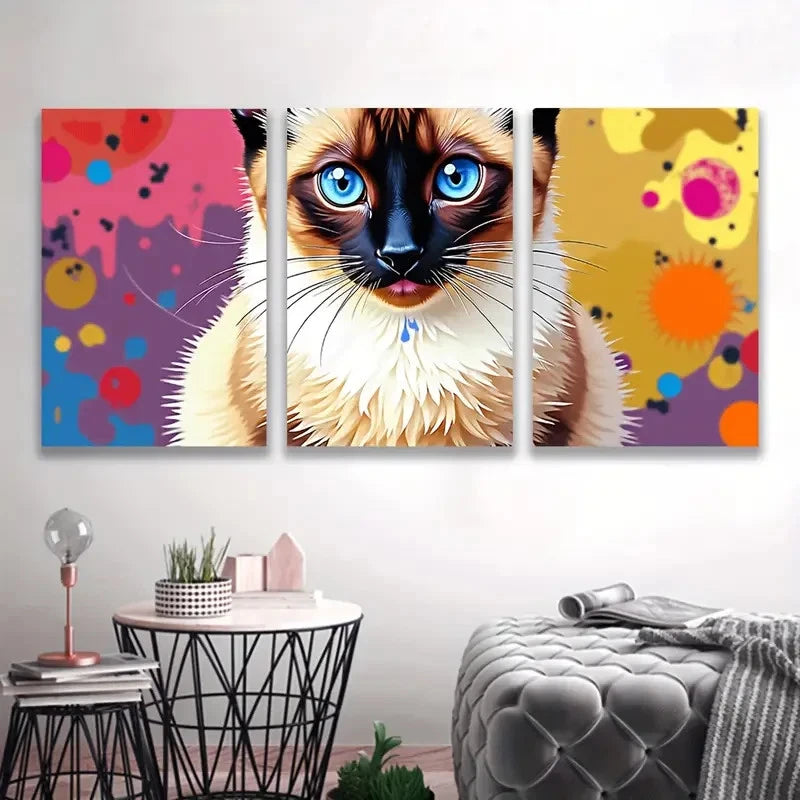 3pcs Siamese Cat with Blue Eyes H   Wall Art Set Canvas Framed 40x60cm - High Quality Print 100% Australian Made Wall Canvas Ready to Hang