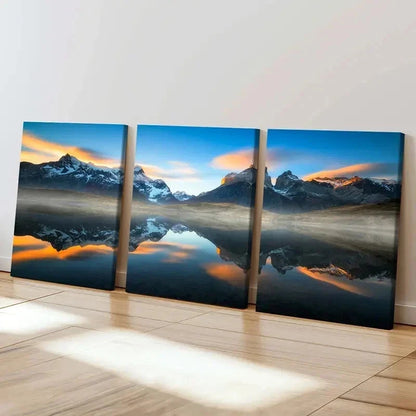 3pcs Mountains Valleys And Lakes Nature Wall Art Set Canvas Framed 50x70cm - High Quality Print 100% Australian Made Wall Canvas Ready to Hang