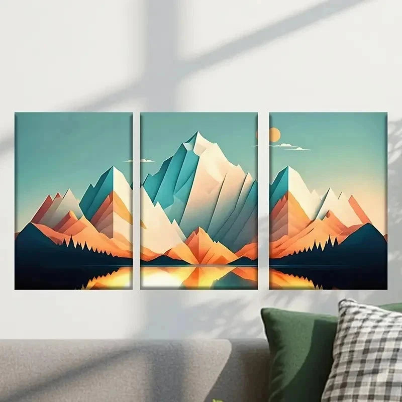 3pcs Mountain Landscape with a Lake Wall Art Set Canvas Framed 50x70cm - High Quality Print 100% Australian Made Wall Canvas Ready to Hang