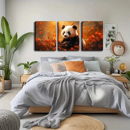 3pcs Vibrant Autumn Landscape, Panda & Floral Wall Art Set Canvas Framed 50x70cm - High Quality Print 100% Australian Made Wall Canvas Ready to Hang
