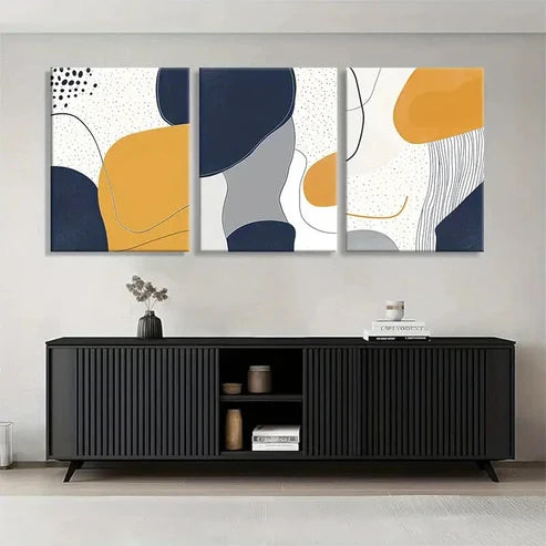 3pcs Geometric Shapes in Navy Mustard Perfect Wall Art Canvas Unframed – High Quality Print 100% Australian Made Wall Canvas - Bella Home Decor