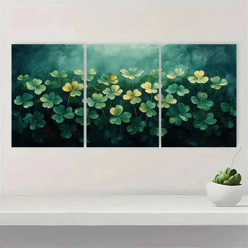 3pcs Clover Oil Painting Shamrocks  Wall Art Set Canvas Unframed - High Quality Print 100% Australian Made Wall Canvas - Bella Home Decor