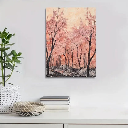 Flourishing Peach Tree Forest Painting  40x60cm Metal Print Ready to Hang - Bella Home Decor