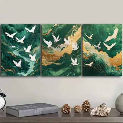 3pcs Mountains white cranes Chinese Painting Wall Art Set Canvas Framed 60x90cm - High Quality Print 100% Australian Made Wall Canvas Ready to Hang - Bella Home Decor