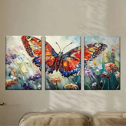 3pcs a painting of a butterfly on a flower Wall Art Set Canvas Unframed - High Quality Print 100% Australian Made Wall Canvas - Bella Home Decor