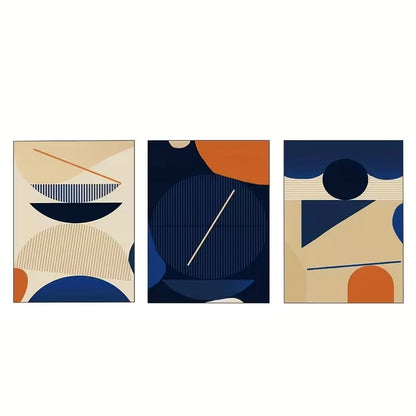 3pcs Blue, Beige, and Orange Geometric Design  Wall Art Set Canvas Framed 40x60cm - High Quality Print 100% Australian Made Wall Canvas Ready to Hang - Bella Home Decor