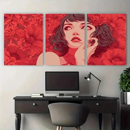 3pcs Very Demure & Mindful Red Floral Perfect Wall Art Set Canvas Framed 50x70cm - High Quality Print 100% Australian Made Wall Canvas Ready to Hang
