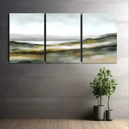 3pcs Abstract Highlands Soft Blues Beiges Whites Metal Print Ready to Hang Art - Bella Home Decor