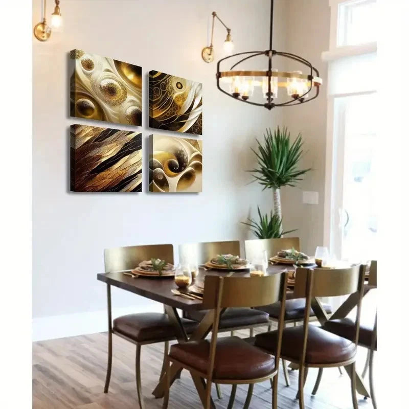 4pcs Abstract Gold Canvas Wall Art Black & Gold Wall Art Canvas Framed