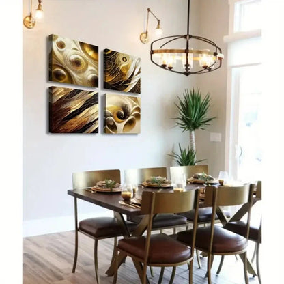 4pcs Abstract Gold Canvas Wall Art Black & Gold Wall Art Canvas Framed