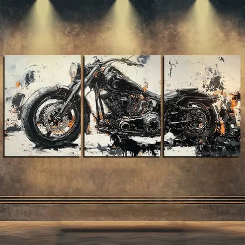 3pcs Retro Motorcycle Black Darkness Perfect Wall Art Set Canvas Unframed - High Quality Print 100% Australian Made Wall Canvas