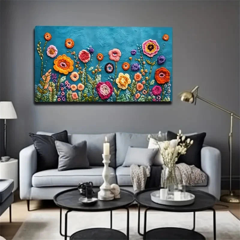 Textured Flowers Modern Style Wall Art Canvas Office Home Room Framed 120x60cm