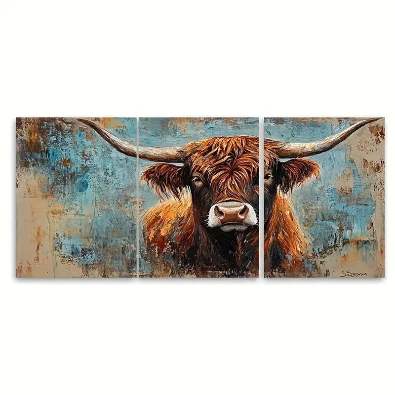 3pcs Highland Cow Art Animal  Wall Art Set Canvas Framed 60x90cm - High Quality Print 100% Australian Made Wall Canvas Ready to Hang - Bella Home Decor
