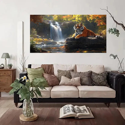 Tiger In Autumn Forest Wall Art Canvas Office Home Room Framed 120x60cm