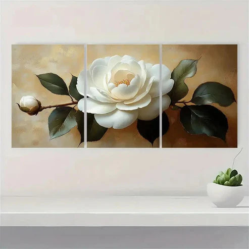 3pcs White Camellia Elegant Floral C Wall Art Set Canvas Unframed - High Quality Print 100% Australian Made Wall Canvas