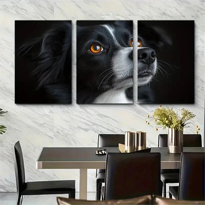 3pcs Black White Dog Amber Eyes Perfect Wall Art Set Canvas Framed 40x60cm - High Quality Print 100% Australian Made Wall Canvas Ready to Hang - Bella Home Decor