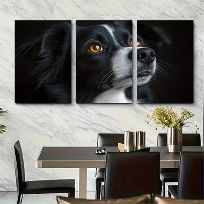 3pcs Black White Dog Amber Eyes Perfect Wall Art Set Canvas Framed 40x60cm - High Quality Print 100% Australian Made Wall Canvas Ready to Hang - Bella Home Decor