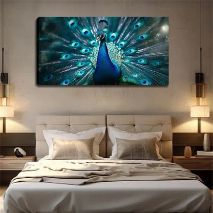 A Peacock Spreading Its Tail Wall Art Canvas Office Home Room Framed 120x60cm