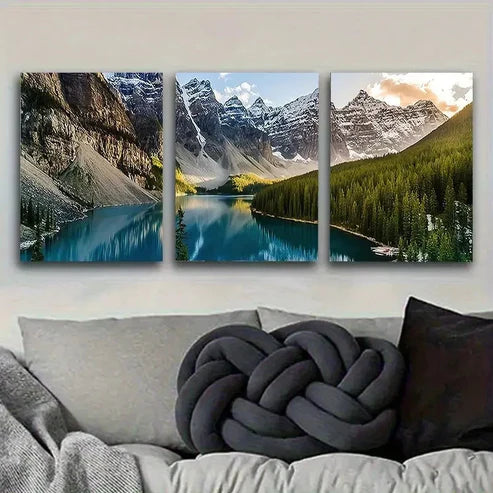 3pcs Mountain Lake Reflections Wall Art Set Wall Art Set Canvas Unframed - High Quality Print 100% Australian Made Wall Canvas - Bella Home Decor