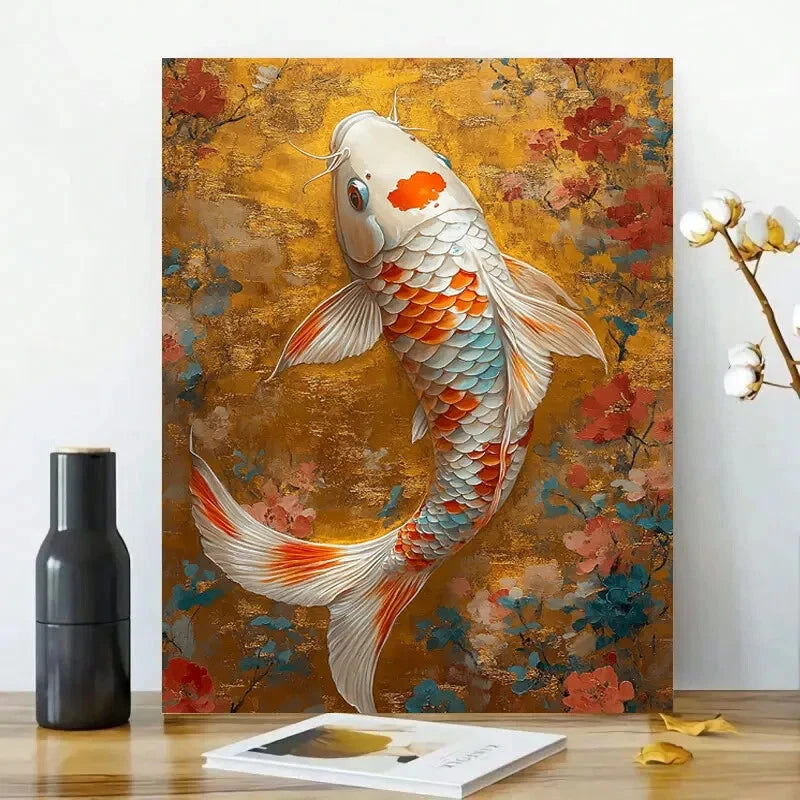 Koi Fish with Colorful Scales, Swimming in The Center 40x60cm Metal Print Ready to Hang - Bella Home Decor