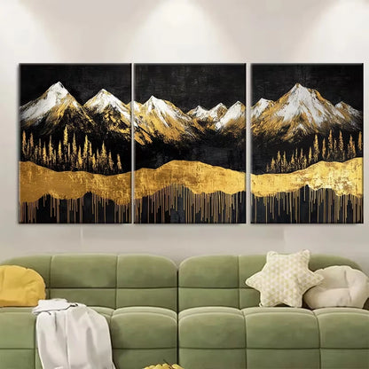 3pcs Golden Mountain Abstract Painting Metal Print Ready to Hang Art
