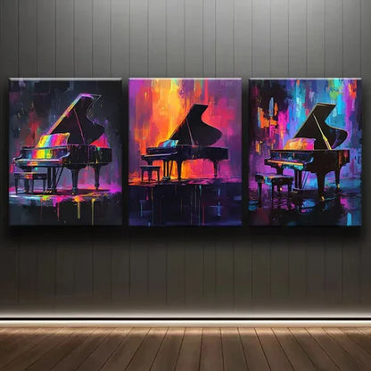 3pcs Graffiti Tripod Piano Design Colorf Perfect Wall Art Set Canvas Unframed - High Quality Print 100% Australian Made Wall Canvas